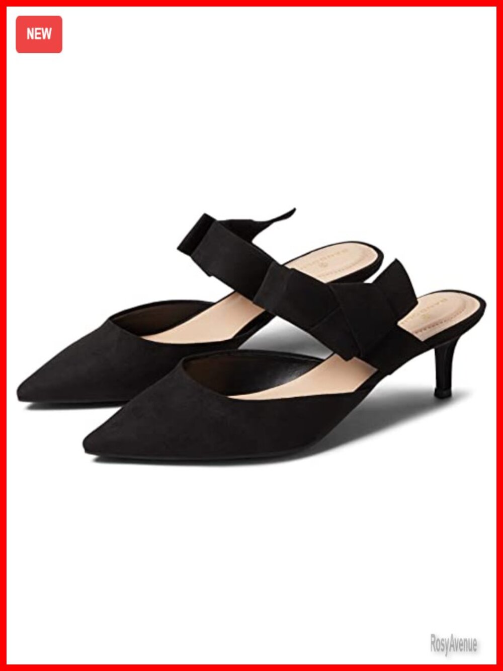 Leather Pointed Toe Kitten Heel Mule with Asymmetrical Bow